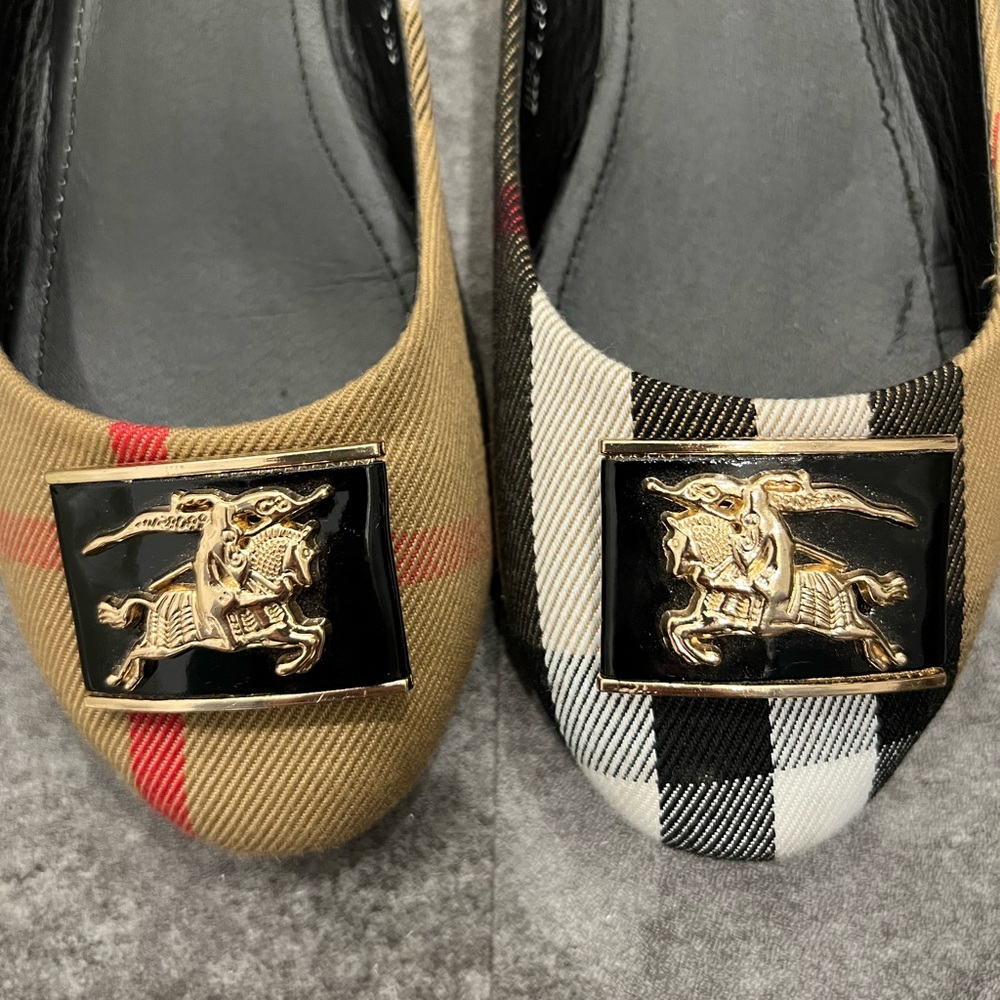 Burberry Tan Plaid & Black Plaid Logo Ballet Flats - Picture 7 of 11